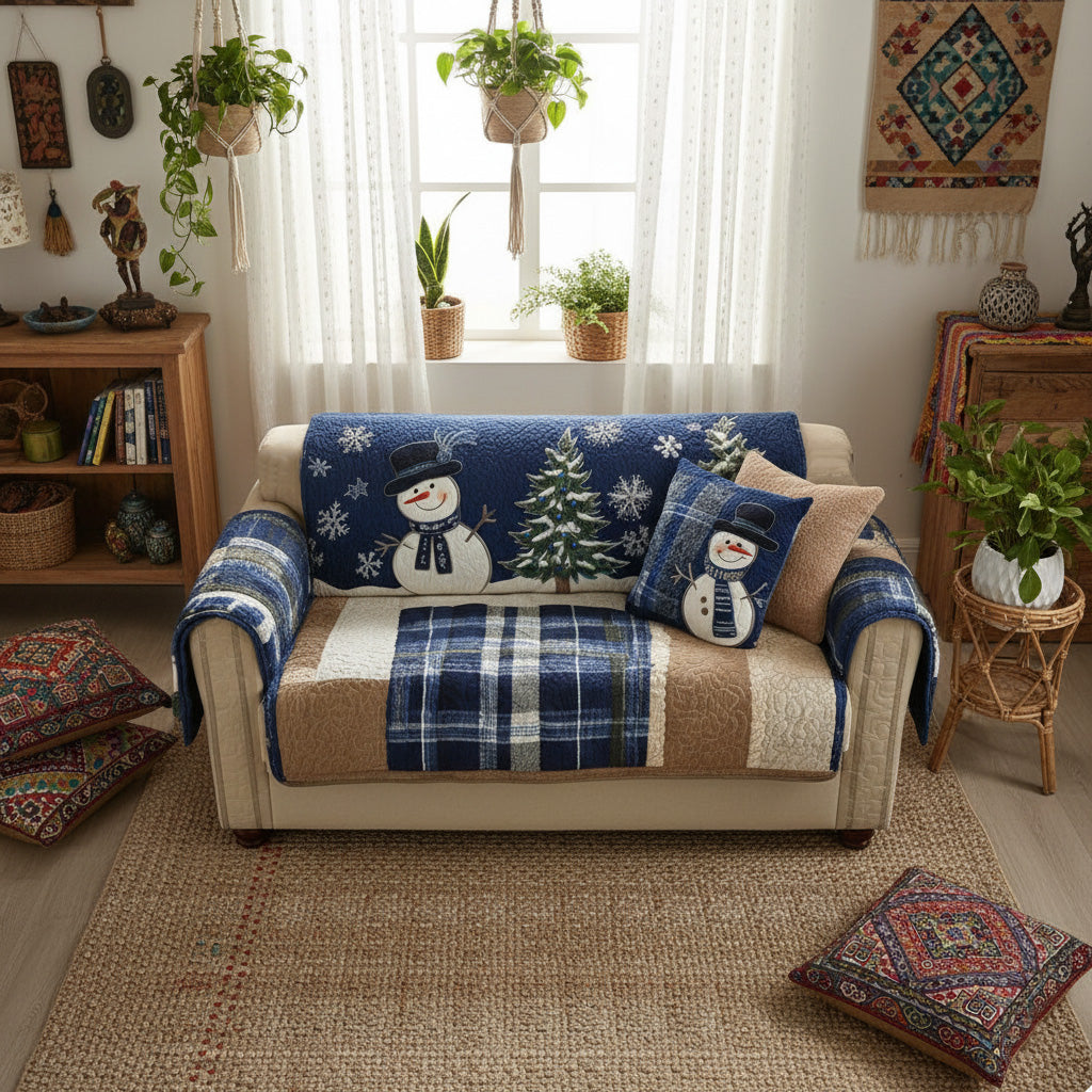 Quilted Sofa Cover – Festive Blue Quilted Sofa Cover