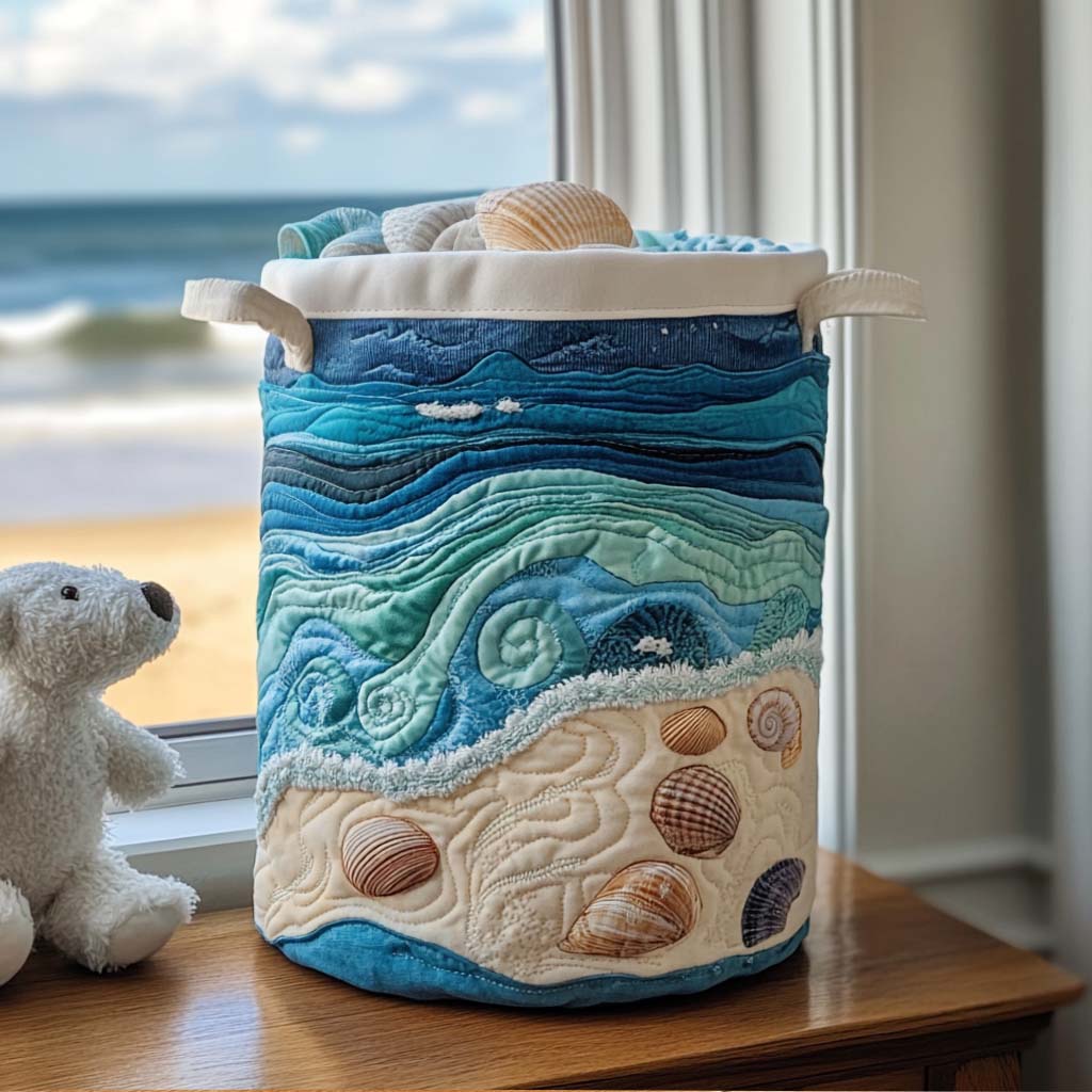 Quilted Laundry Basket with Sea Design