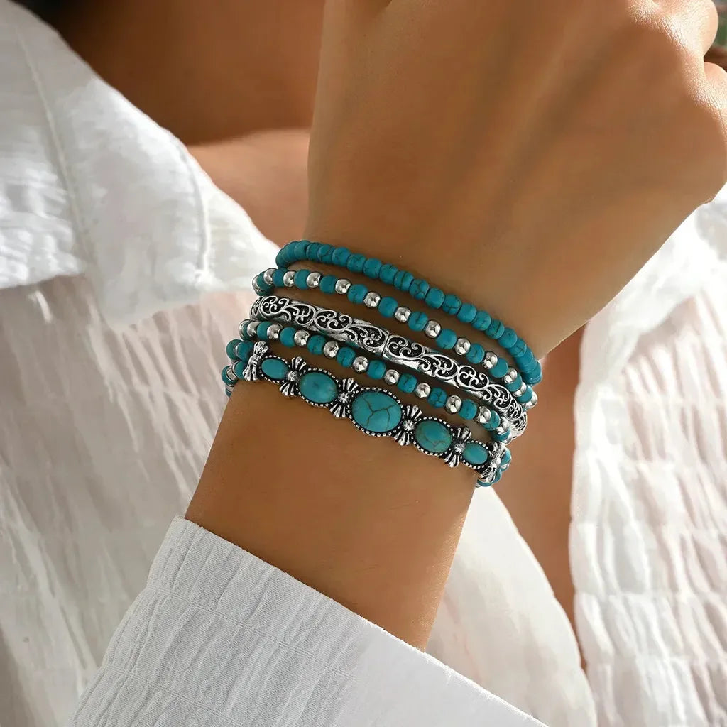 Boho Bracelet Set with Turquoise Pearls