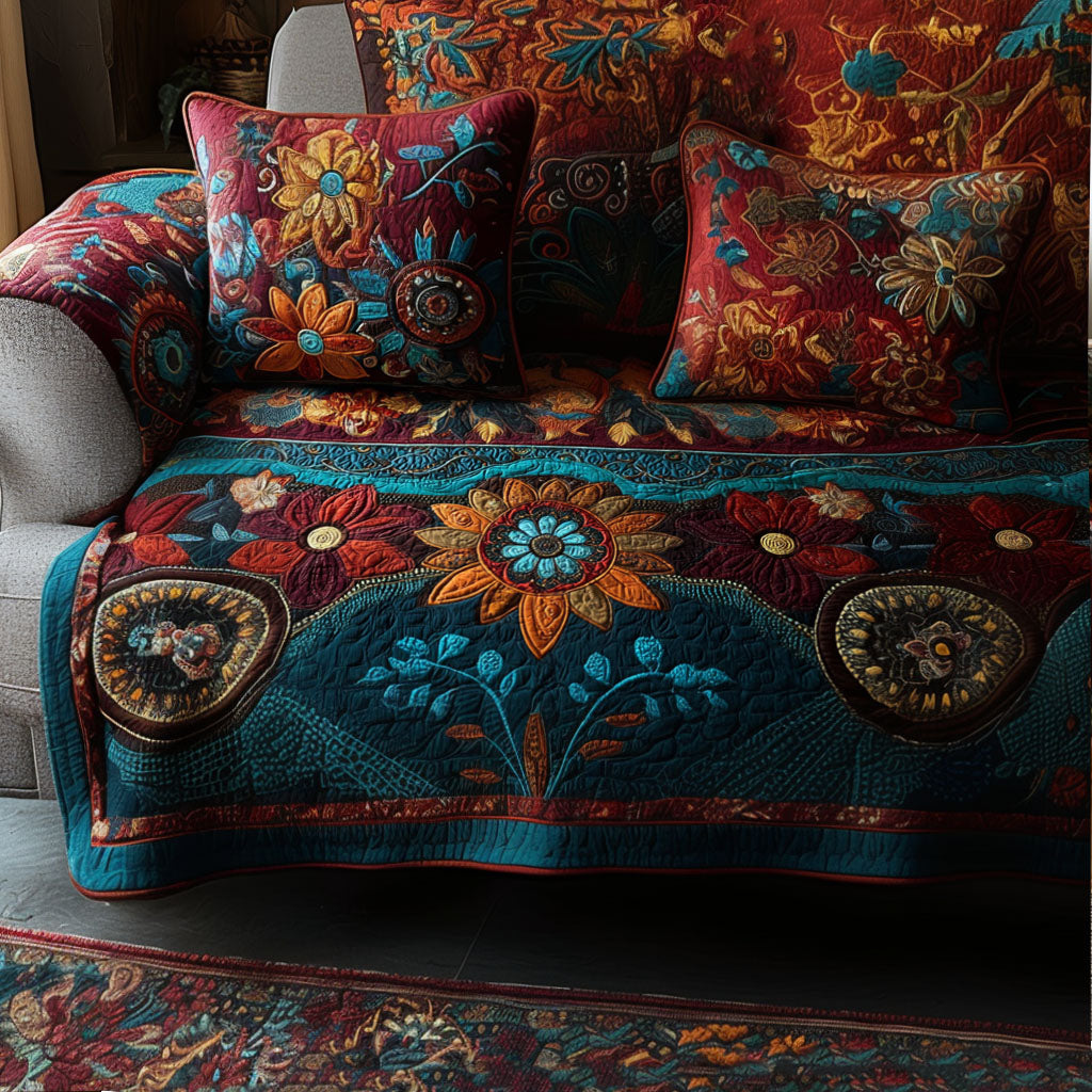 Quilted Sofa Cover – with Boho Meadow