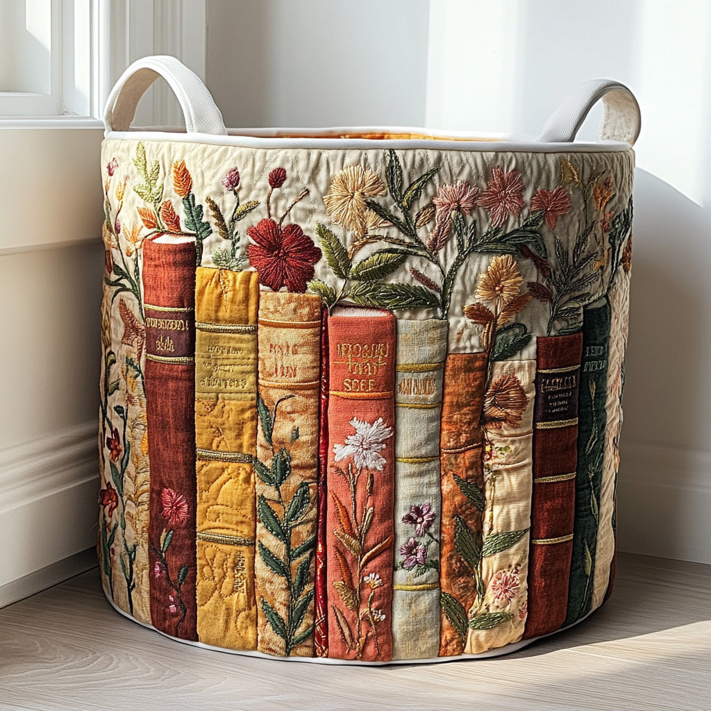 Quilted Laundry Basket with Literary Design