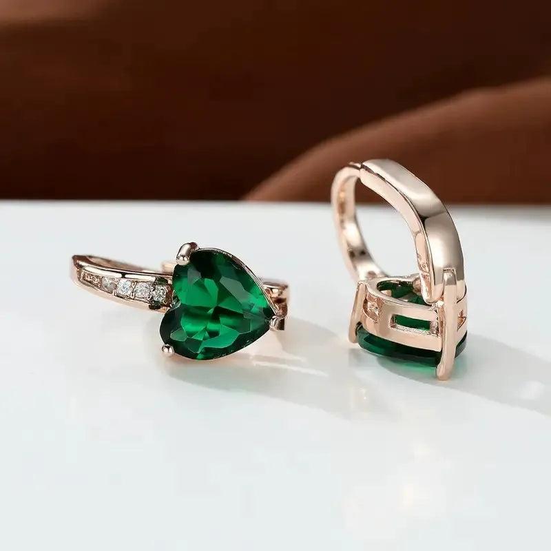 Earrings with Emerald Green Heart Stone | Gold