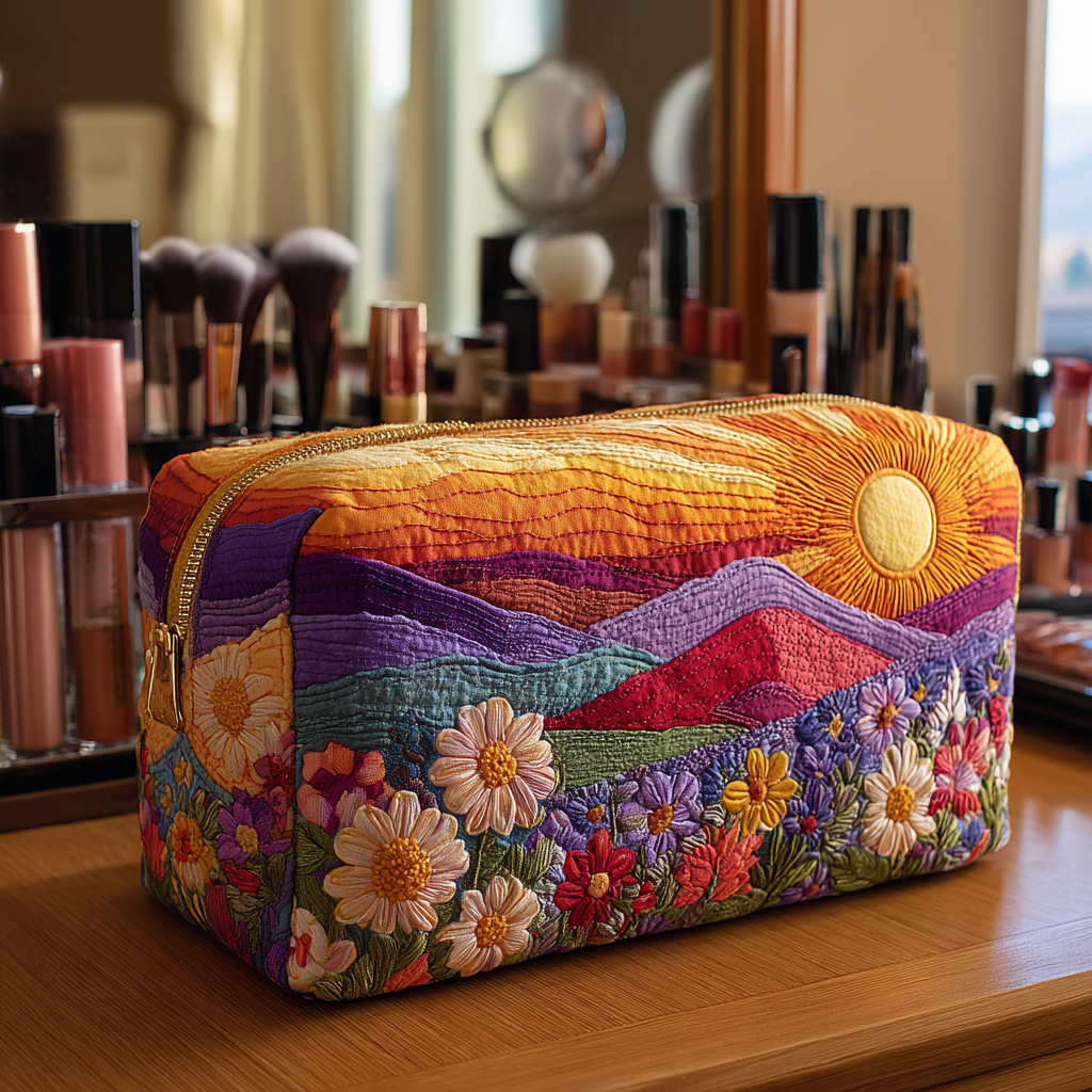 Quilted Makeup Bag with Light Pattern