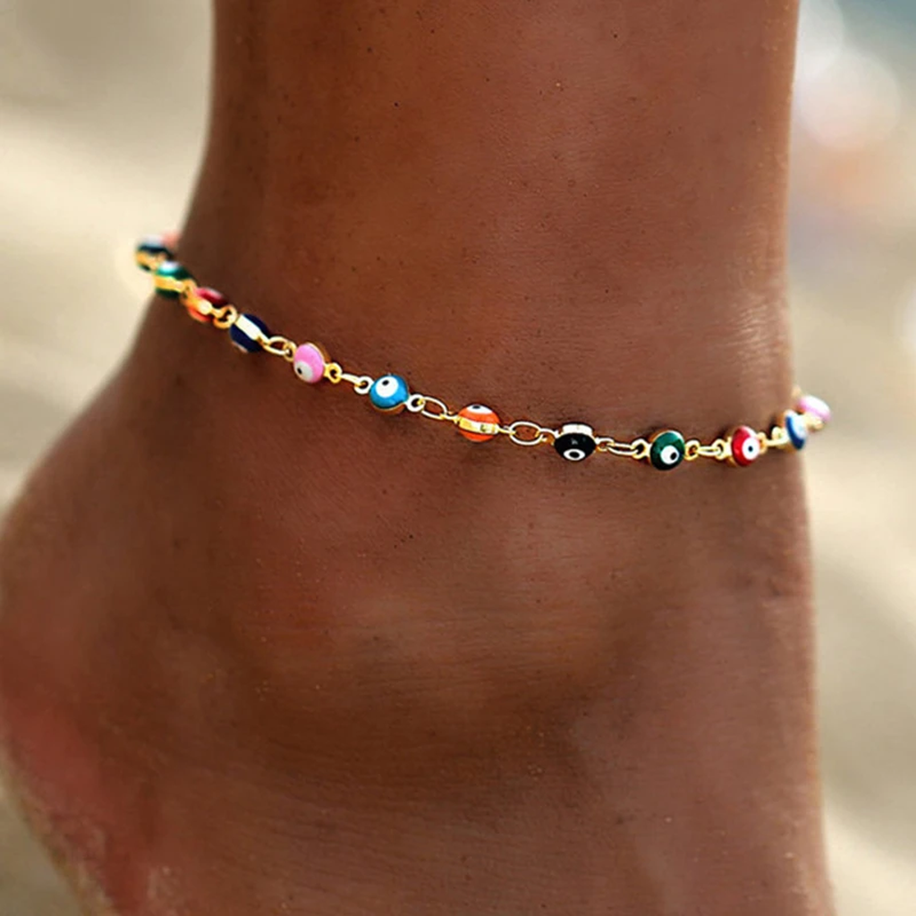 Colourful Gold Bracelet with Evil Eye Eye