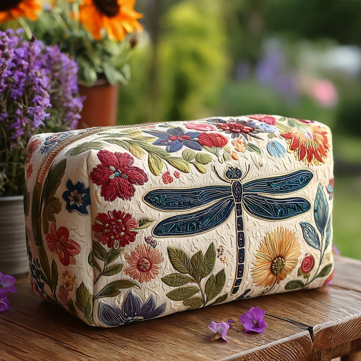 Quilted Makeup Bag with Sweet Bee