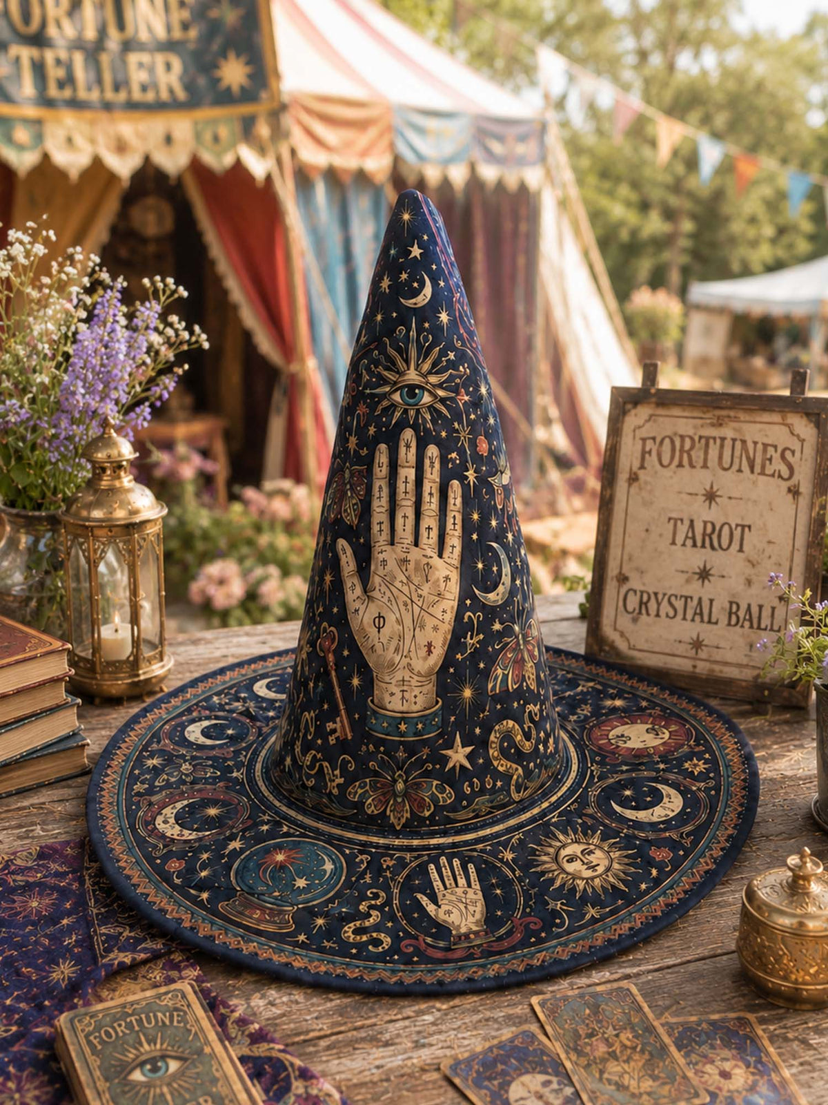 Handmade Quilted Witch Hat – Mystical Tarot and Stars
