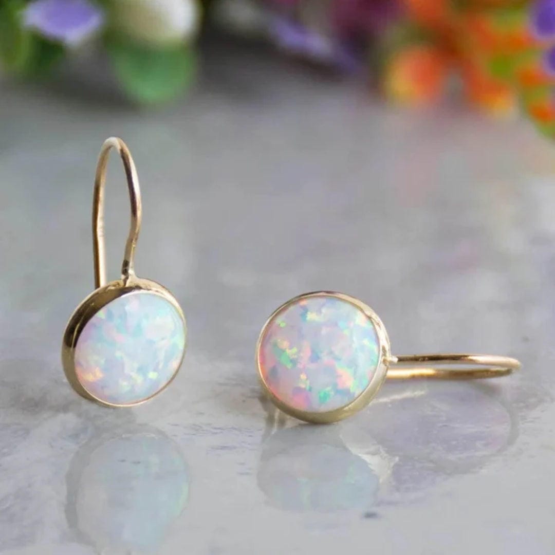Drop Earrings with Stone in Opal Look