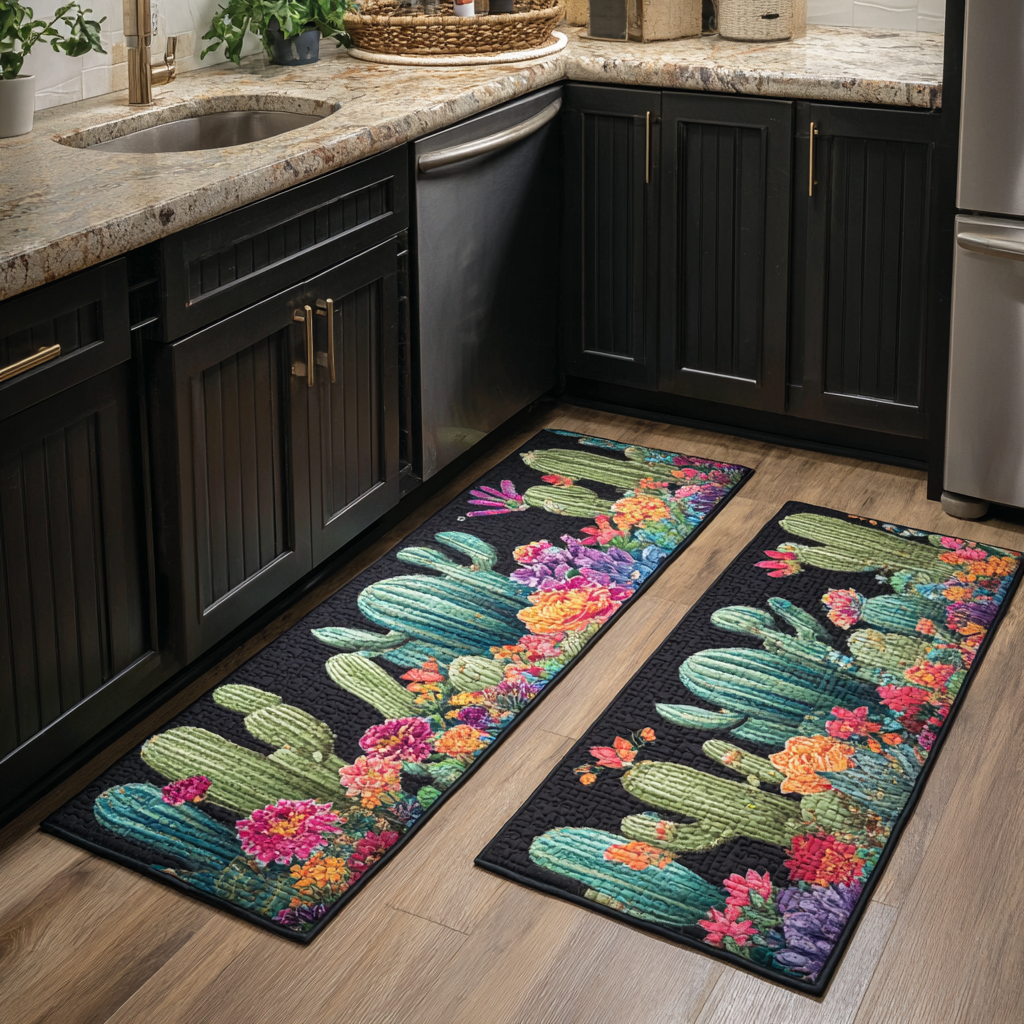 Non-Slip Kitchen Rug – Kitchen Runner Blooming Cacti