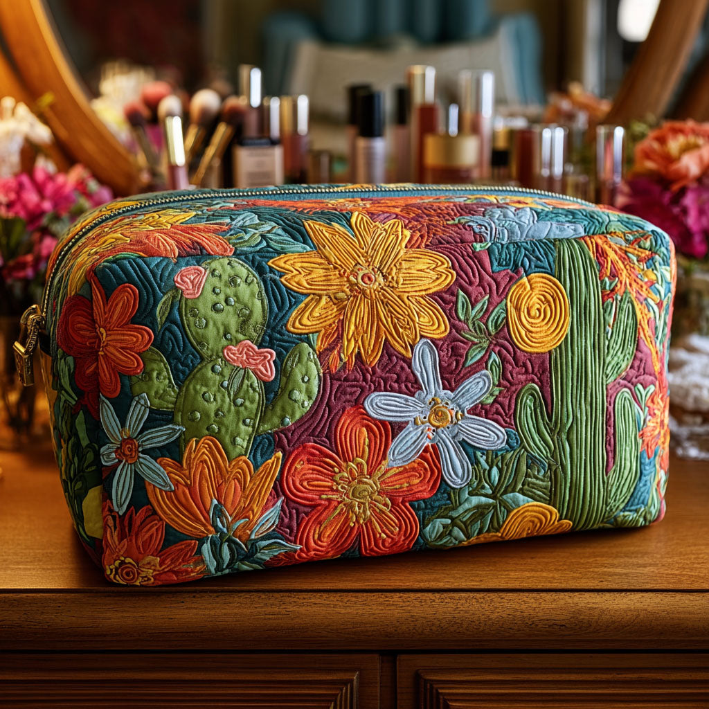Quilted Makeup Bag with Colourful Cacti