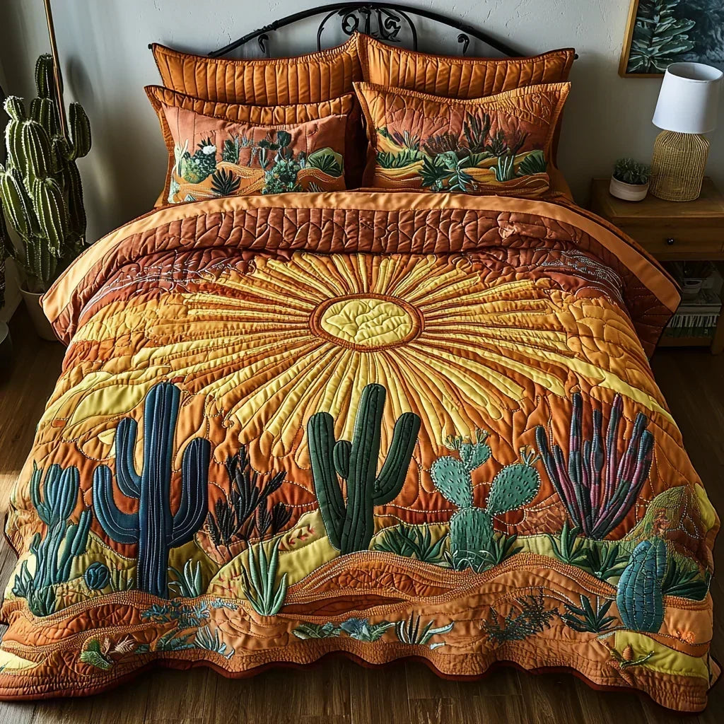 3-Piece Quilted Bedding Set – Dawn Over the Cacti