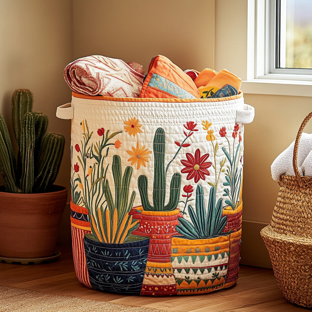 Quilted Laundry Basket with Cactus