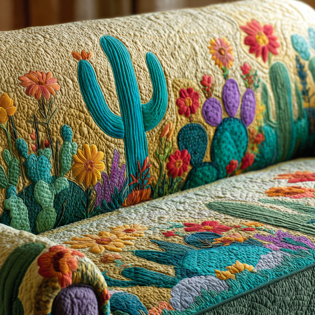 Quilted Sofa Cover with Cactus at Sunset