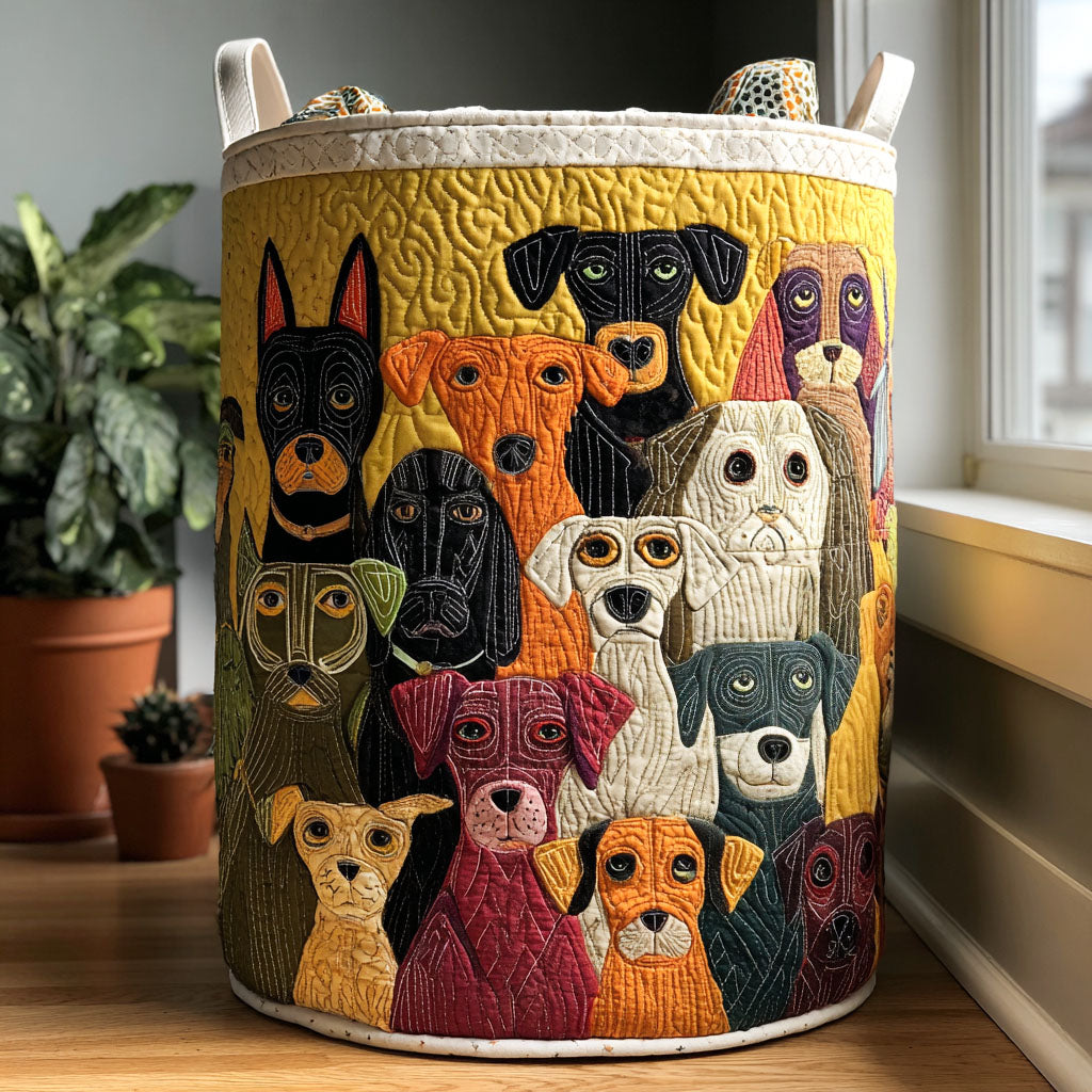 Quilted Laundry Basket with Dog Design