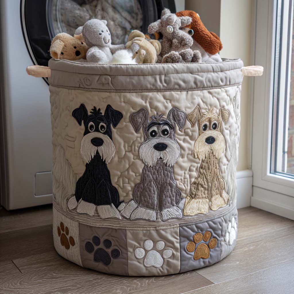 Quilted Laundry Basket with Schnauzer