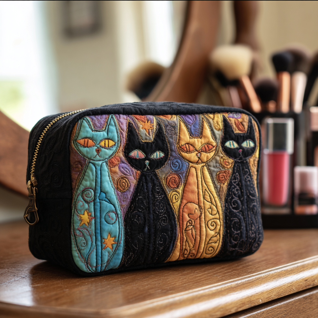 Quilted Makeup Bag with Dreaming Cat