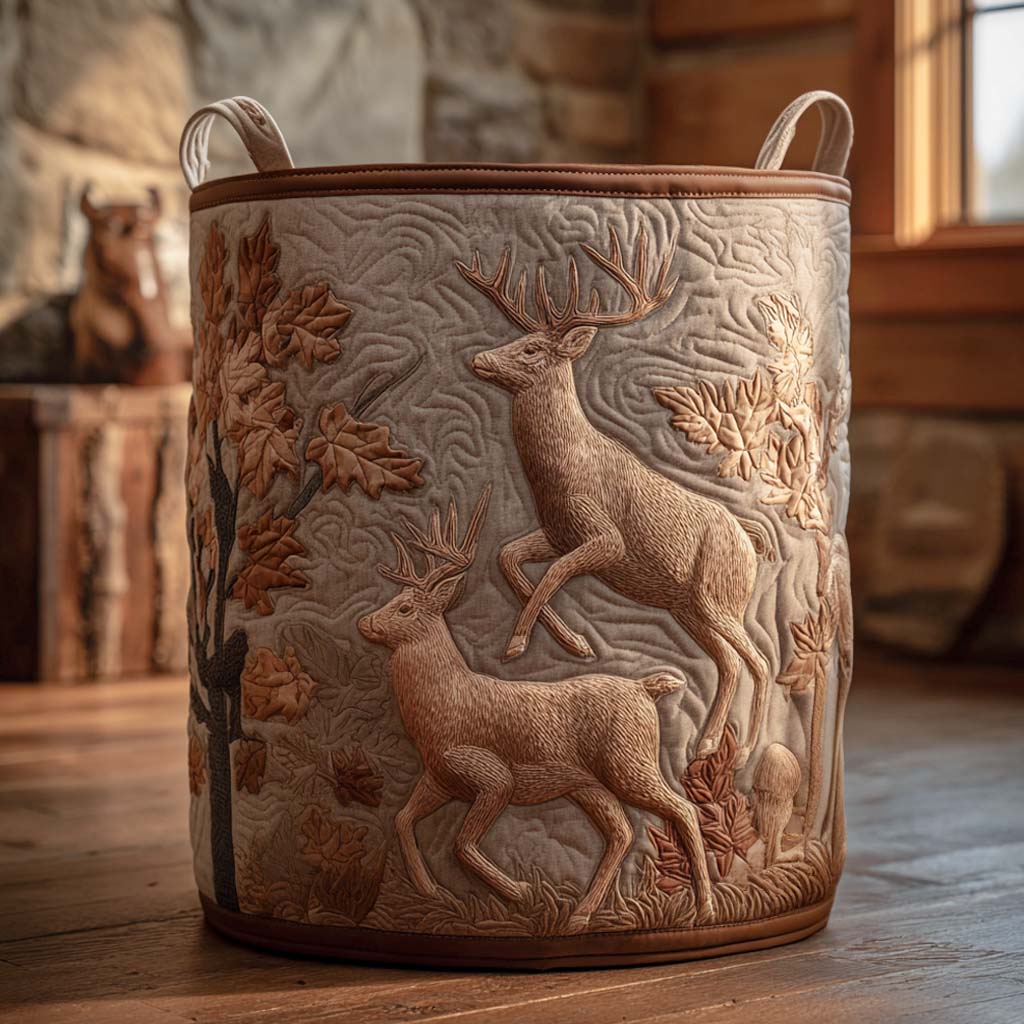 Quilted Laundry Basket with Deer