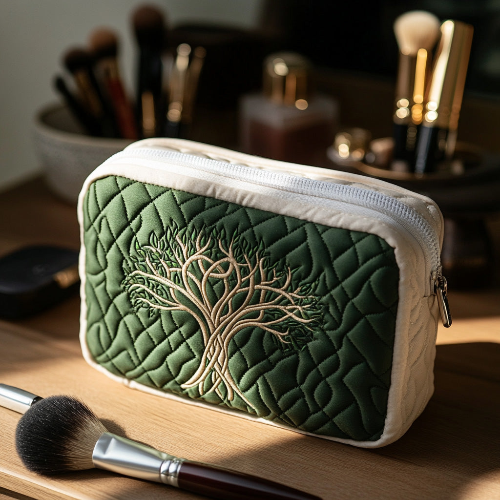 Quilted Makeup Bag with Light Blue Roots