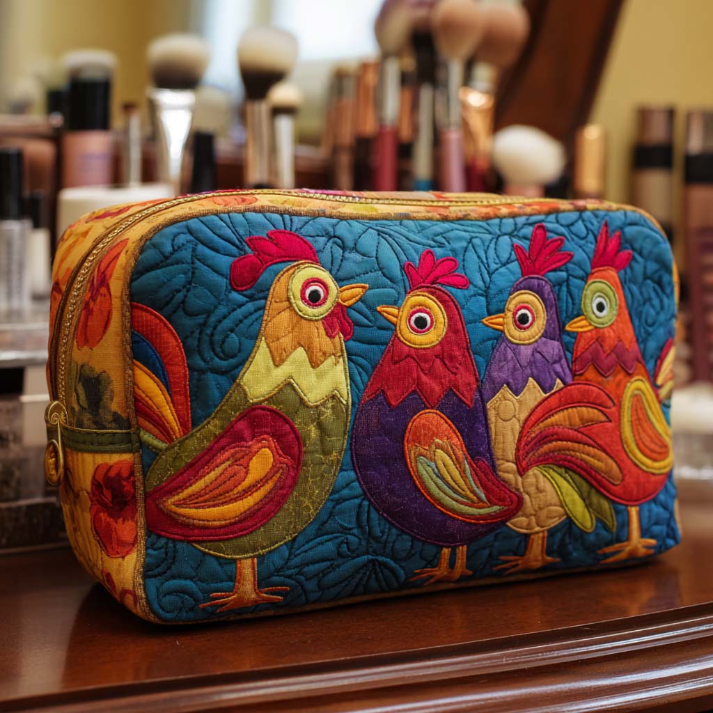 Quilted Makeup Bag with Sweet Hen