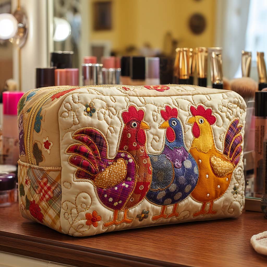 Quilted Makeup Bag with Dreaming Hen
