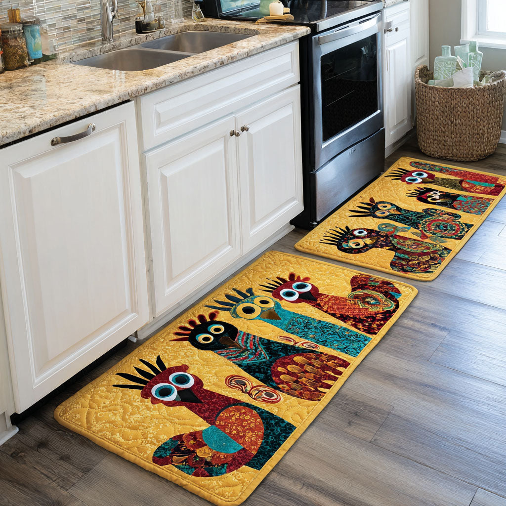 Non-Slip Kitchen Rug with Chickens in Country House Style