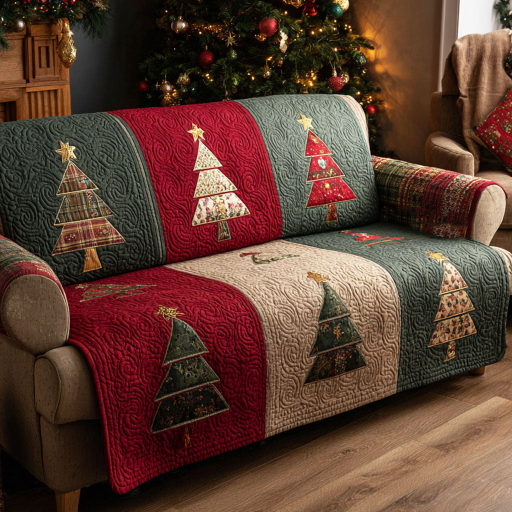 Quilted Sofa Cover with Christmas Pines