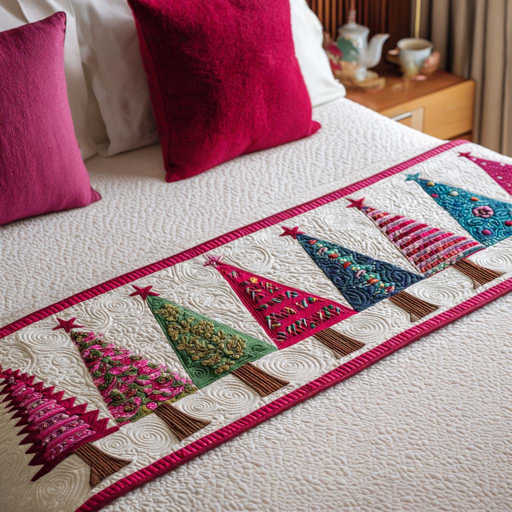 Quilted Bed Runner – with Christmas Trees