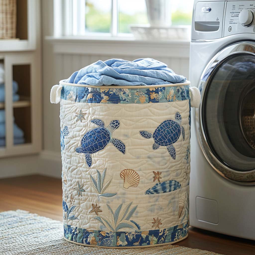 Quilted Laundry Basket with Sea Design
