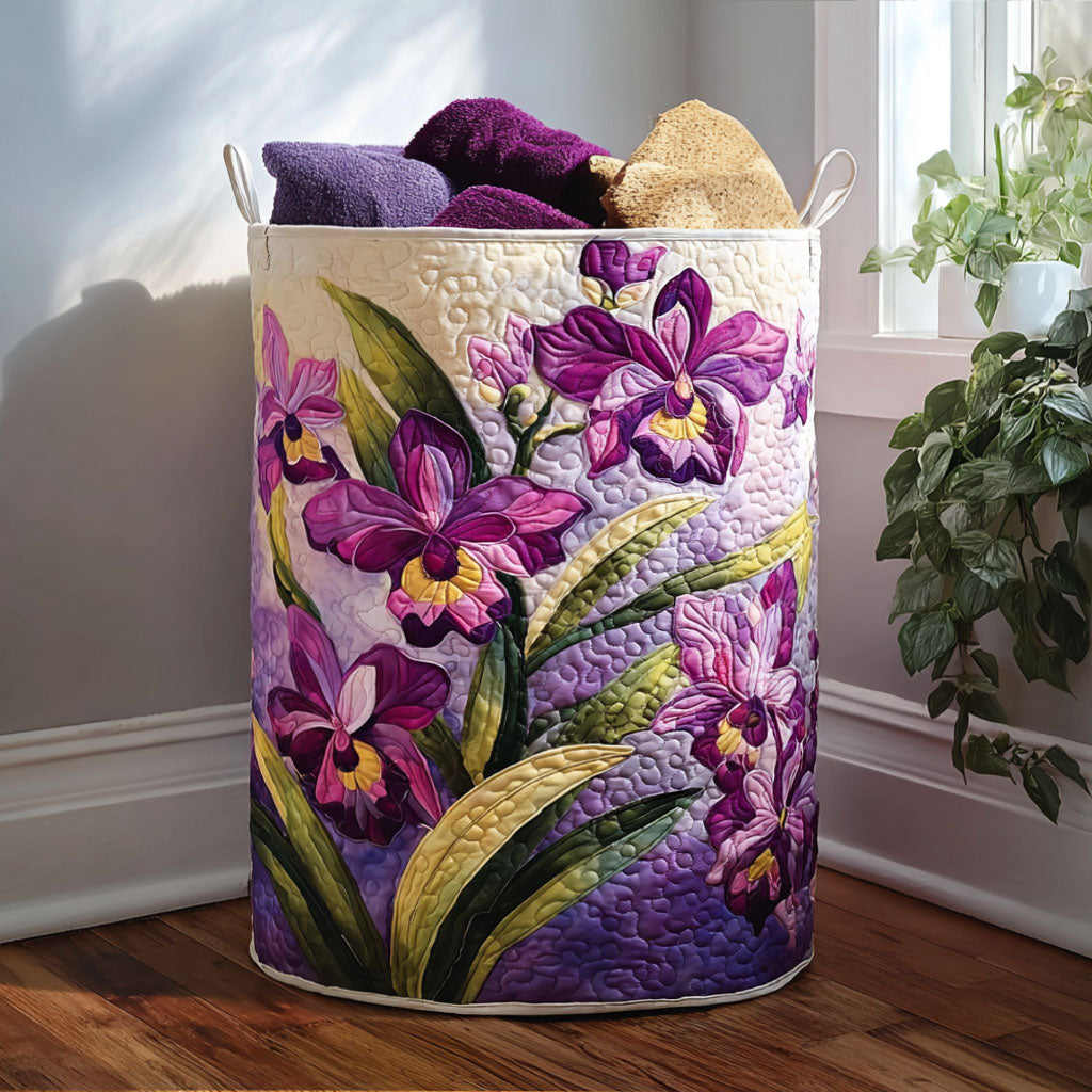 Quilted Laundry Basket with Floral Pattern