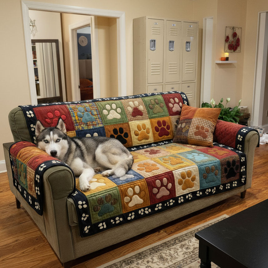 Quilted Sofa Cover – Quilted Sofa Cover with Paw Prints