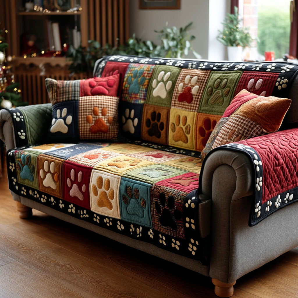 Quilted Sofa Cover – Quilted Sofa Cover with Paw Prints