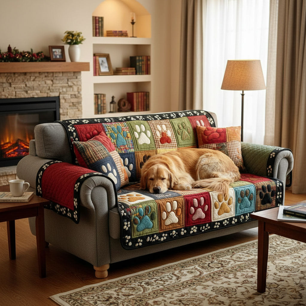 Quilted Sofa Cover – Quilted Sofa Cover with Paw Prints