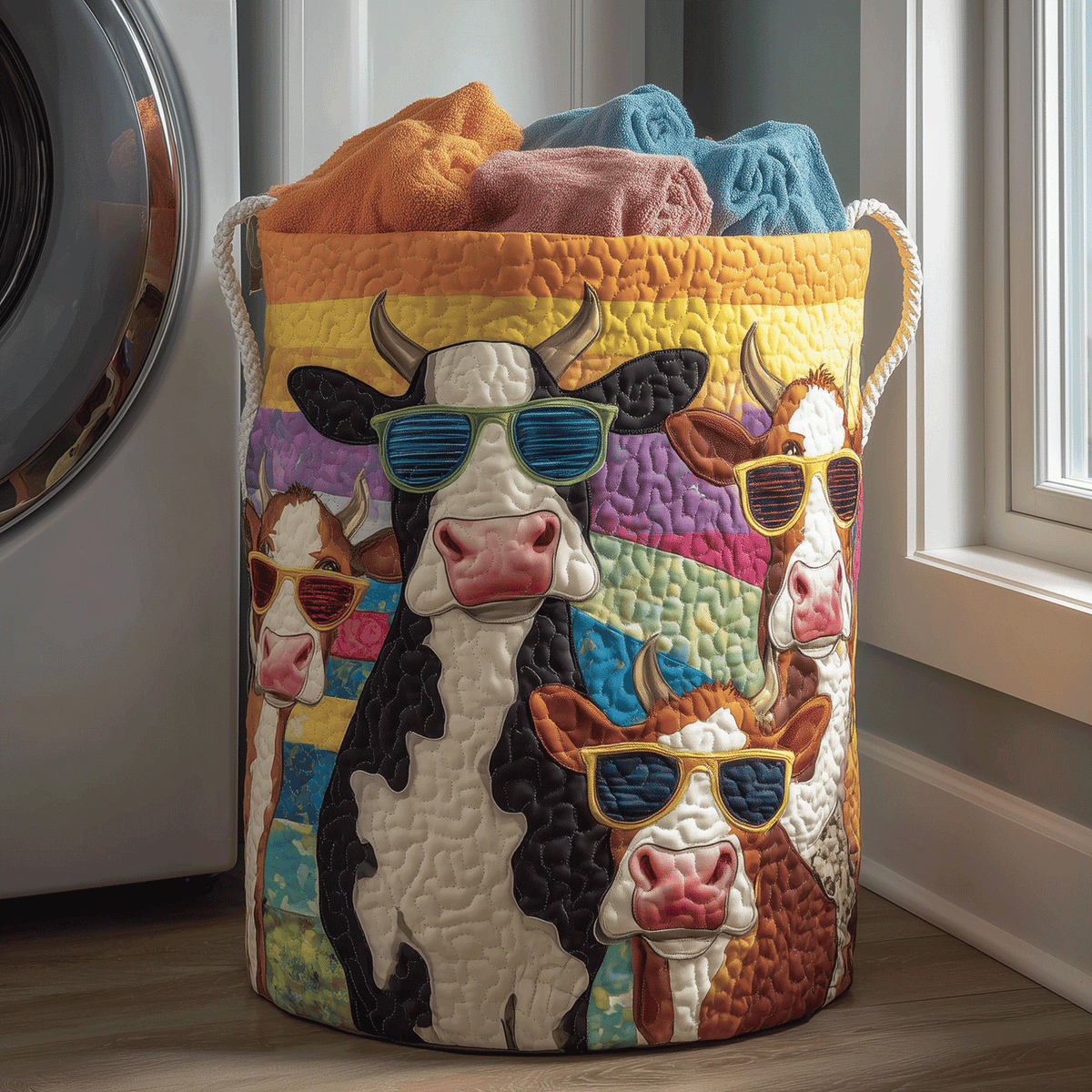 Quilted Laundry Basket with Highland Cow