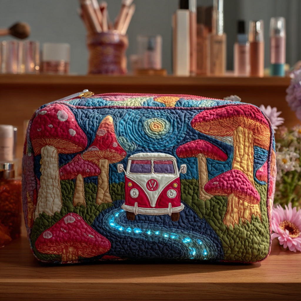 Quilted Makeup Bag with Cosmic Hippie Pattern
