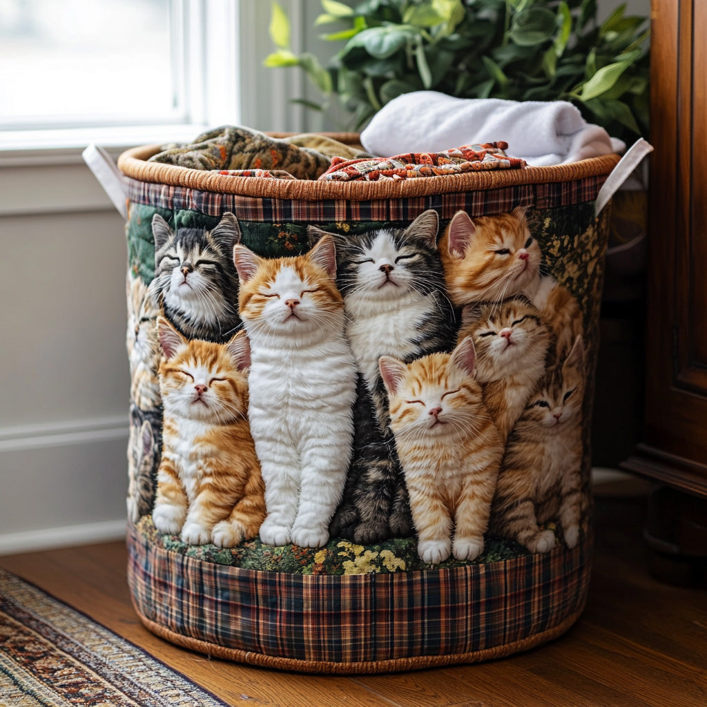 Quilted Laundry Basket with Cosy Cat