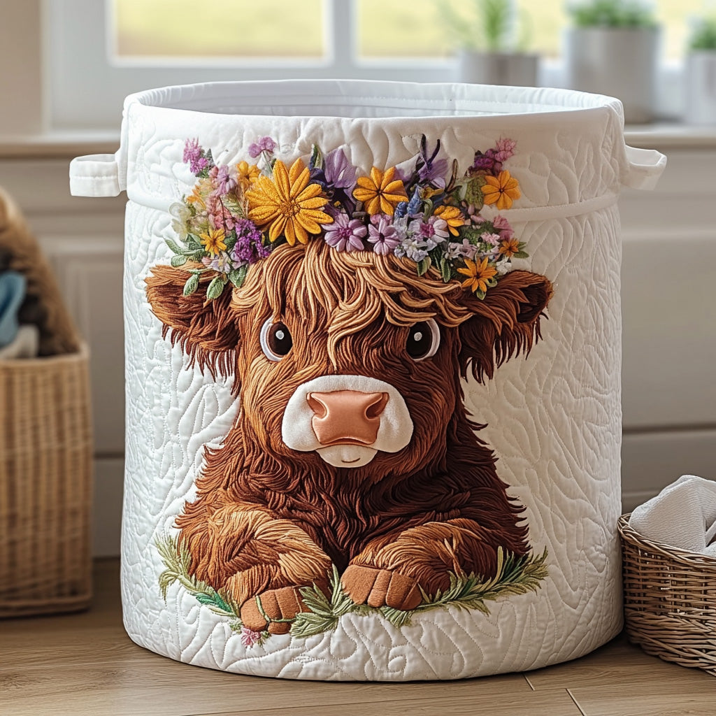 Quilted Laundry Basket with Highland Cow