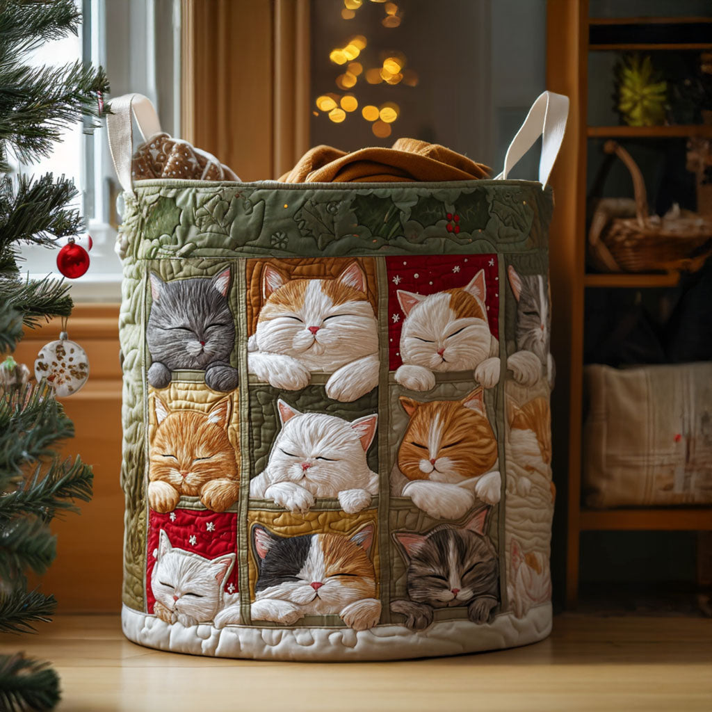 Quilted Laundry Basket with Cosy Cat
