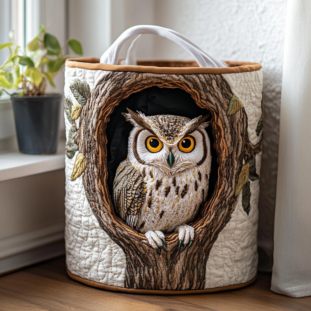 Quilted Laundry Basket with Owl