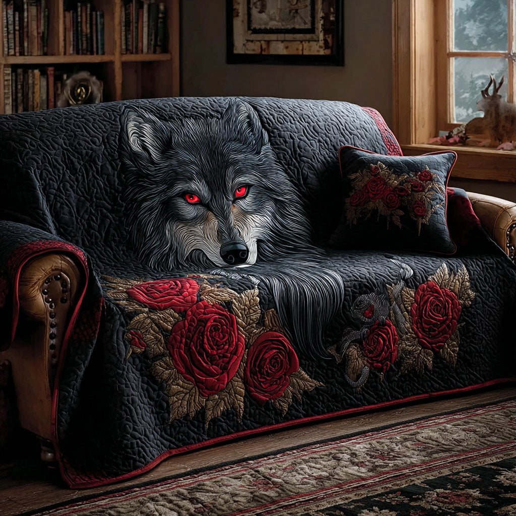 Quilted Sofa Cover with Wolf