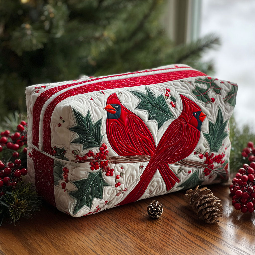 Quilted Makeup Bag with Crimson Flower