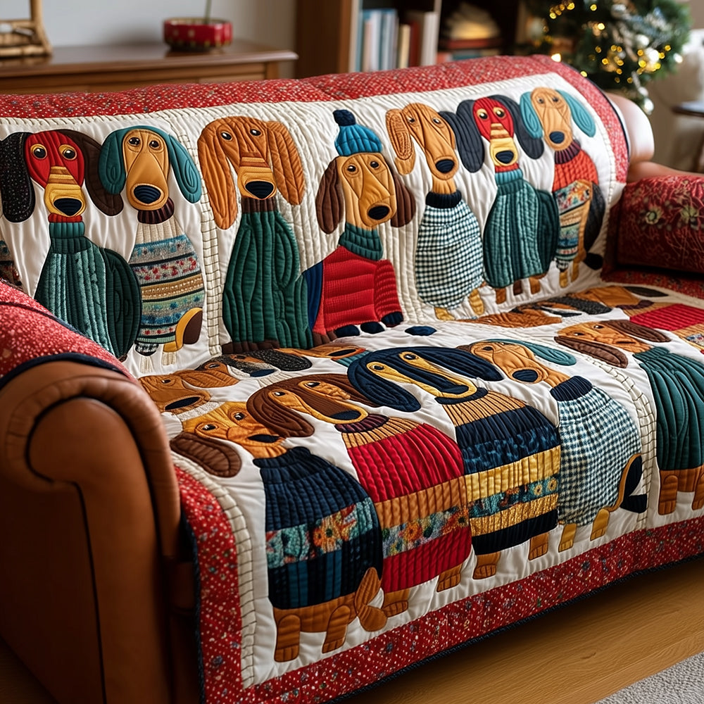 Quilted Sofa Cover with Resting Dachshunds