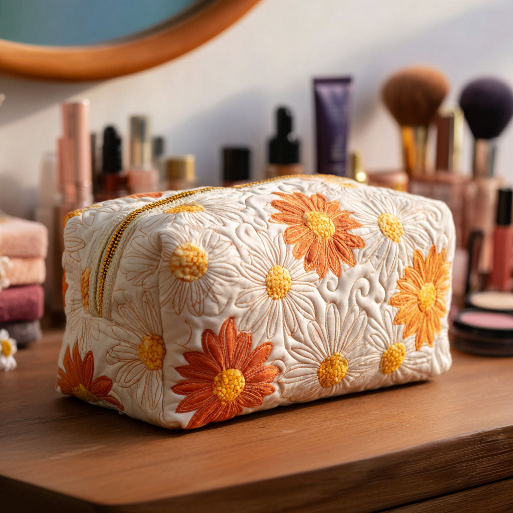 Quilted Makeup Bag with Floral Motif