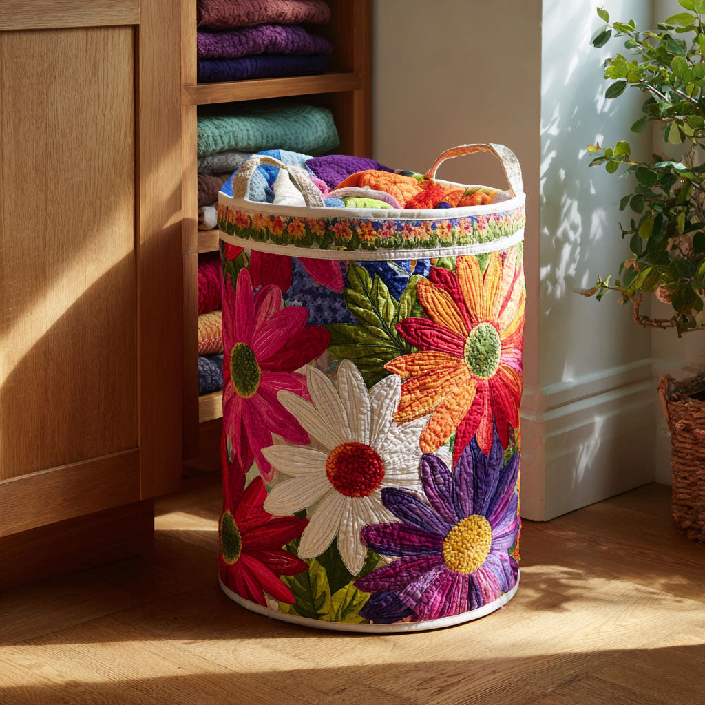 Quilted Laundry Basket with Daisies