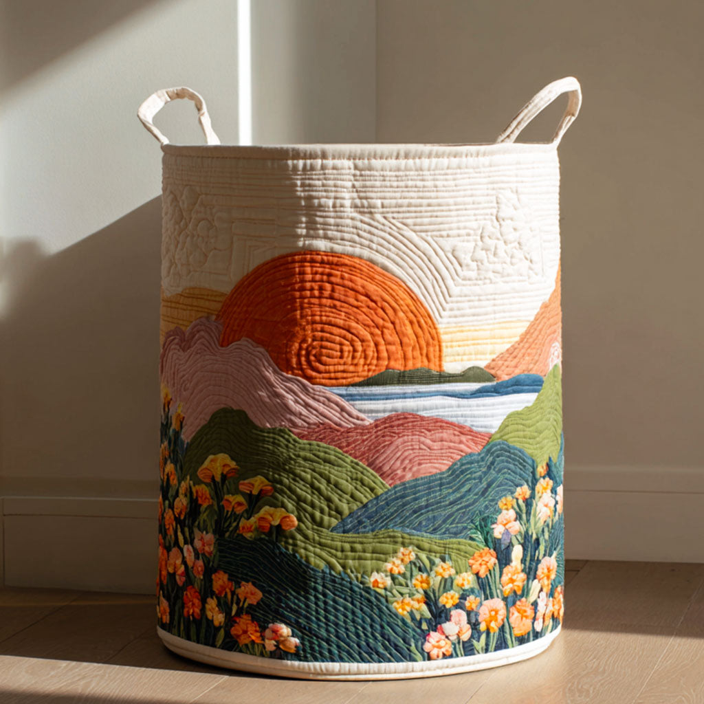Quilted Laundry Basket with Floral Design