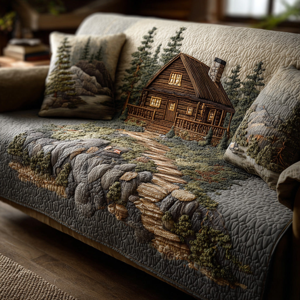 Quilted Sofa Cover with Forest Pattern