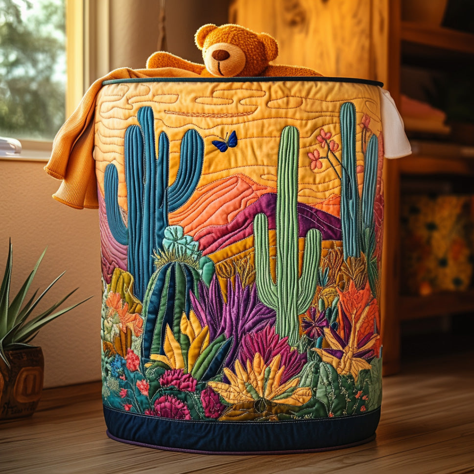 Quilted Laundry Basket with Cactus
