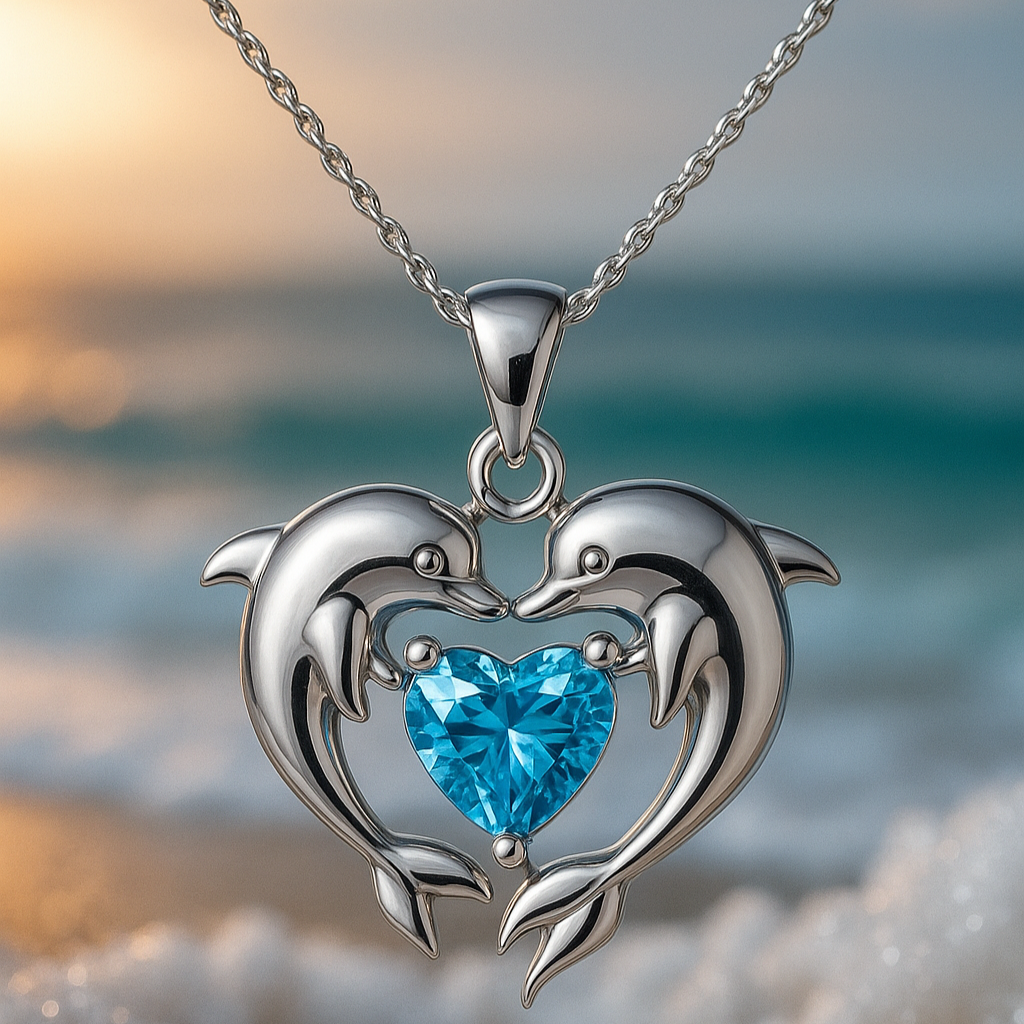Double Necklace with Dolphins in White Gold