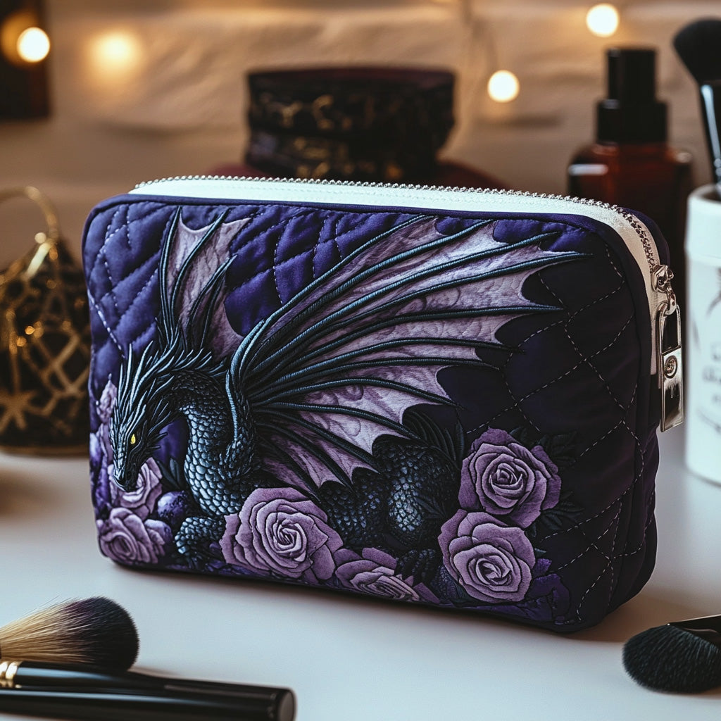Quilted Makeup Bag with Elegant Flower