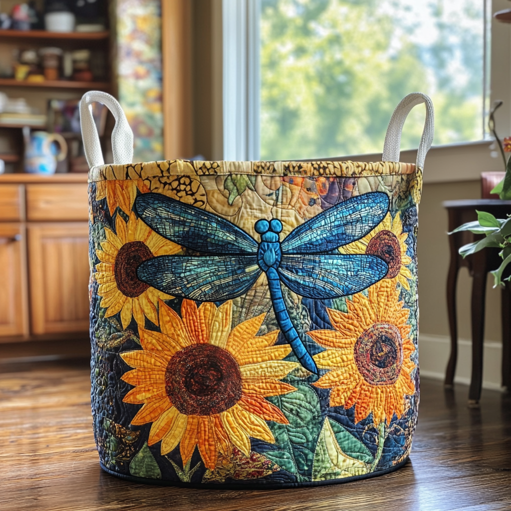 Quilted Laundry Basket with Dragonflies