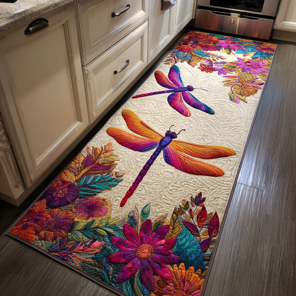 Non-Slip Kitchen Rug with Delicate Dragonfly