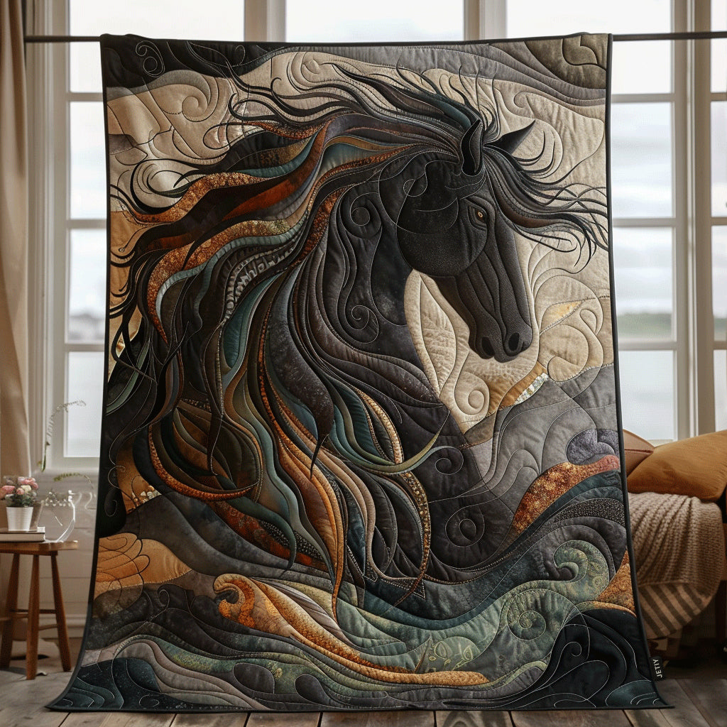 Quilted Blanket with Dynamic Horse Design